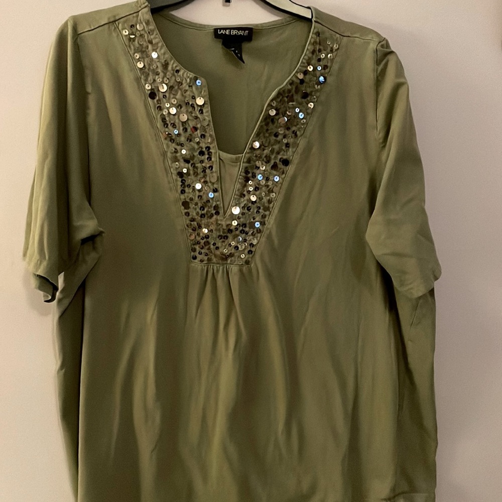 Olive Colored Blouse with sequence! Size 22/24